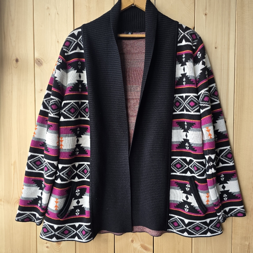 Twik Tribal Aztec Print Open Long Cardigan Sweater L/XL - Picture 1 of 9